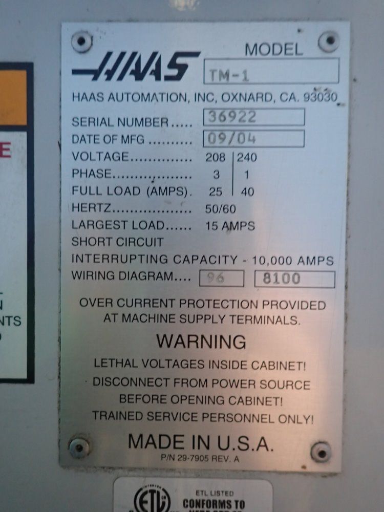 Haas 11" X 45" Tm-1 Cnc Vertical Mill - Tm-1