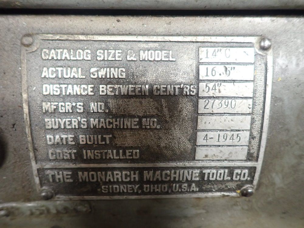 Monarch 17" X 54" 14"c Lathe - 14c