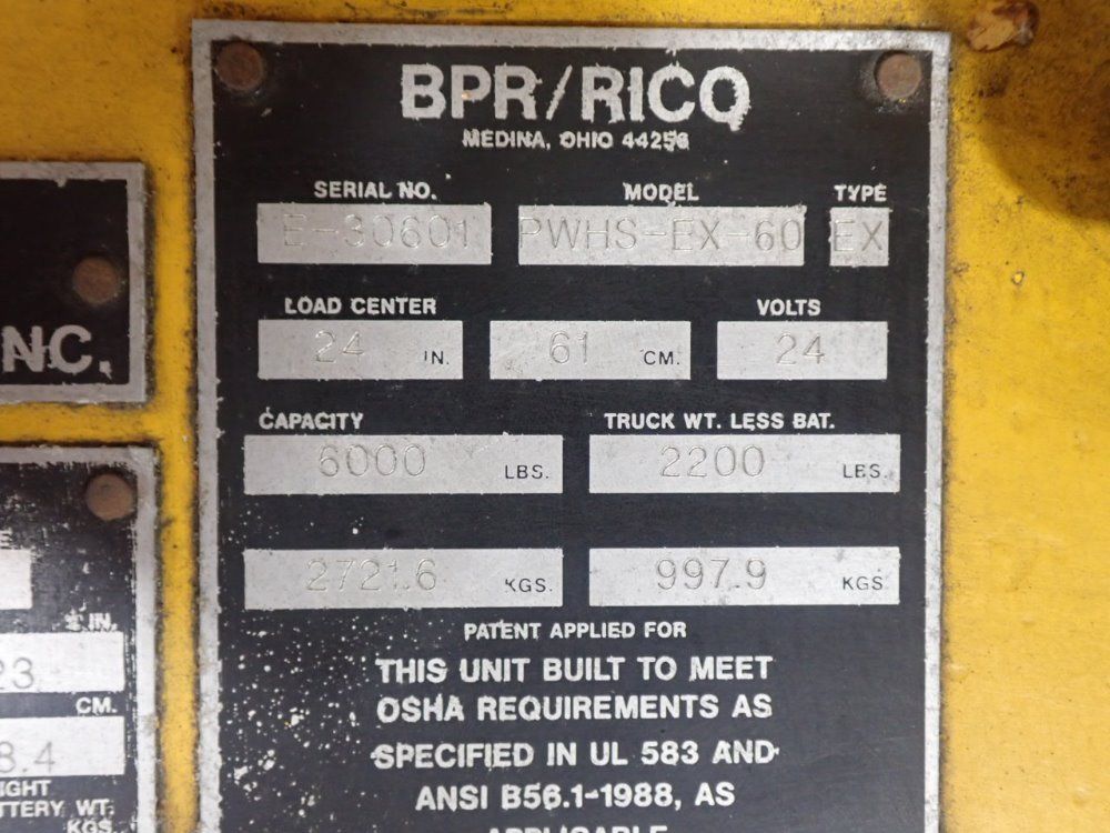 Bpr / Rico 6000# Pwhs-ex-60 Electric Pallet Jack - Pwhs-ex-60