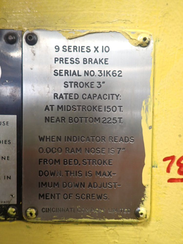Cincinnati 225 / 150 Ton 144" 9 Series X 10 12' Press Brake - 9 Series X 10