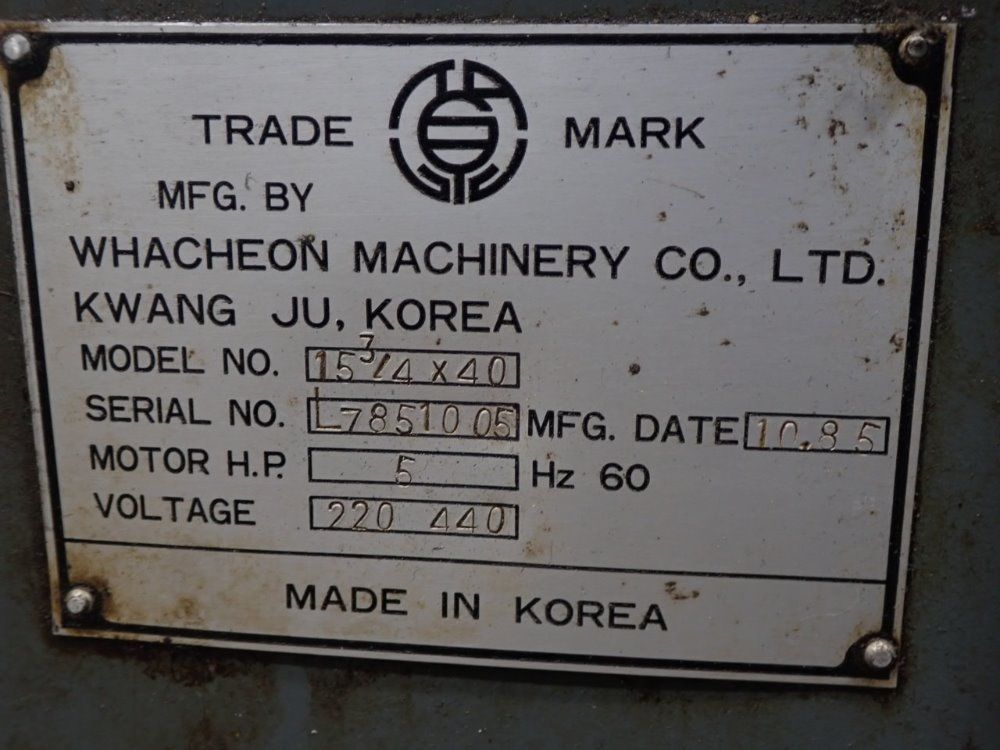 Whacheon Machinery 18" X 38" Wl-400 Lathe - Wl-400