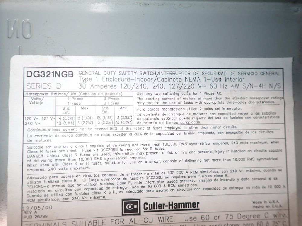 Cutler - Hamer Fusible Disconnect