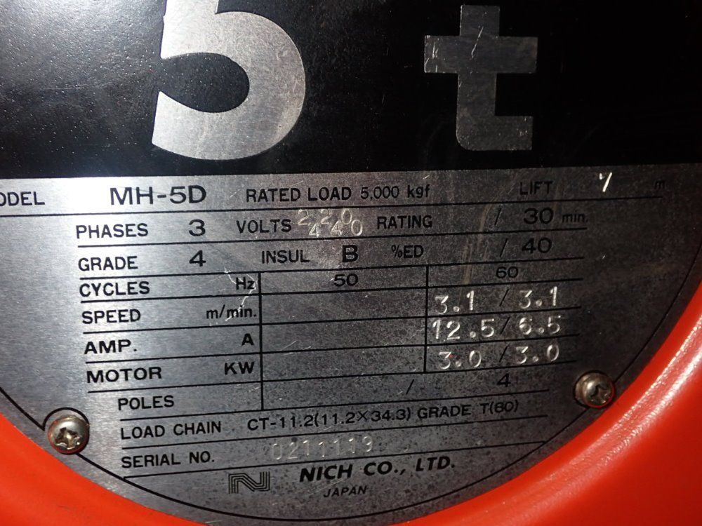 Nitchi 5 Ton Mh-5d Electric Chain Hoist - Mh-5d