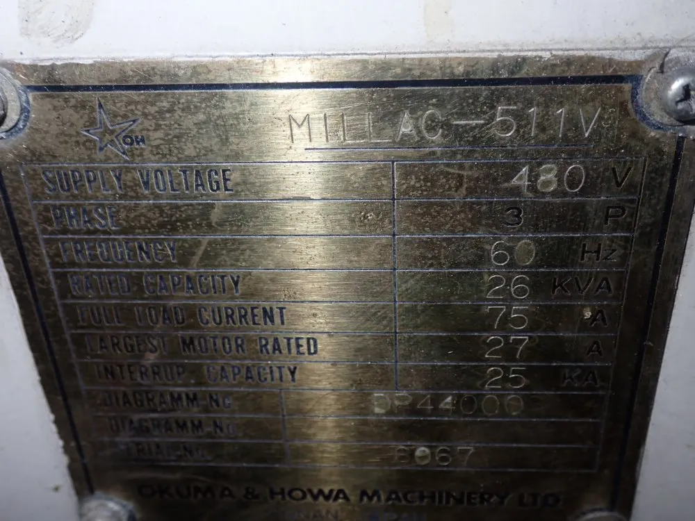 Okuma & Howa 19" X 43" Okuma M-511v Cnc Vmc - M-511v