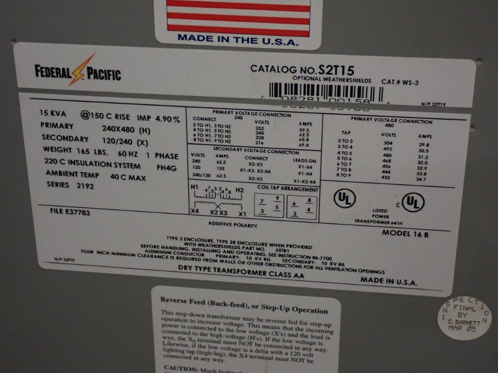 Federal Specific 15kva Transformer - E37783