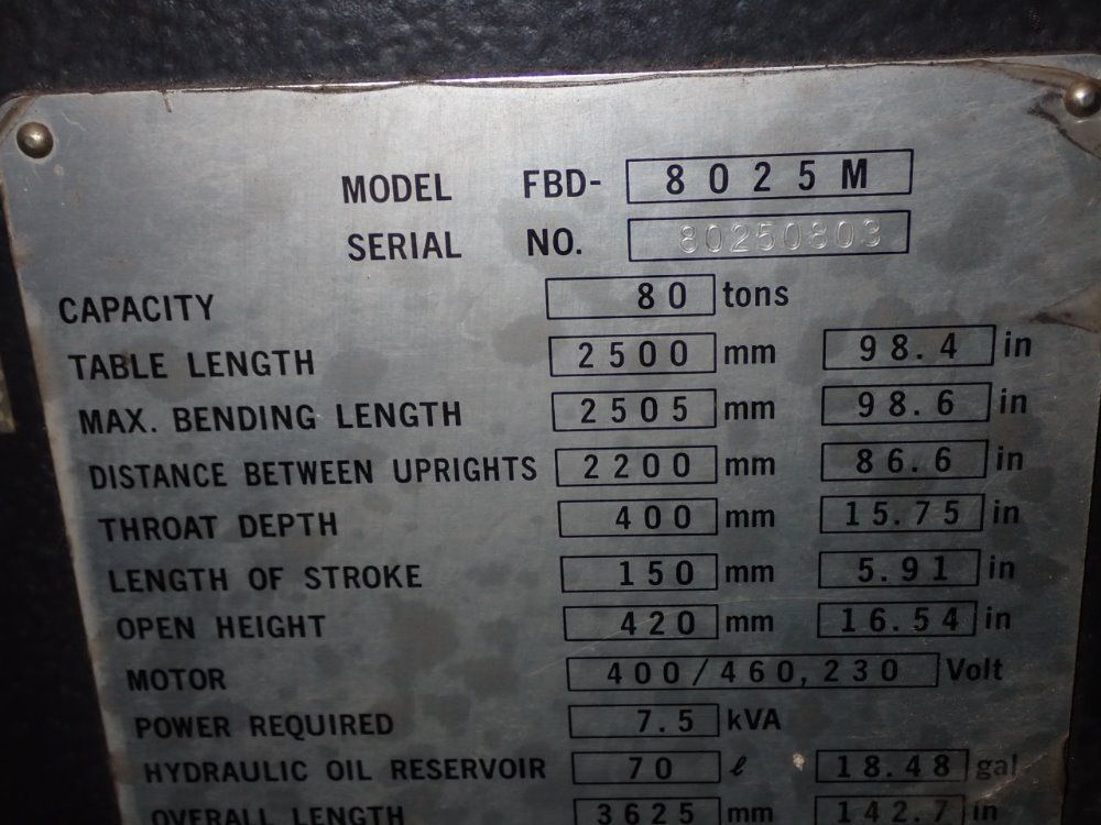 Amada Cnc Press Brake - Fbd-8025m