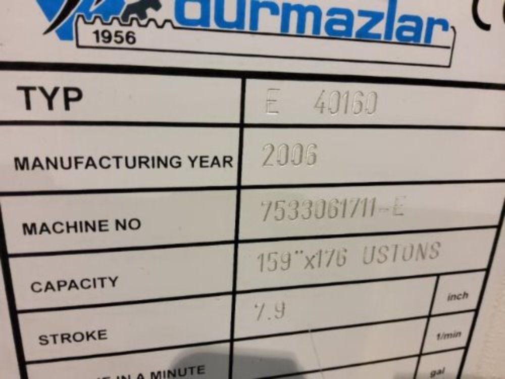 Durma 159" X 176 Ton Type E 40160 5-axis Press Brake - Type E 40160