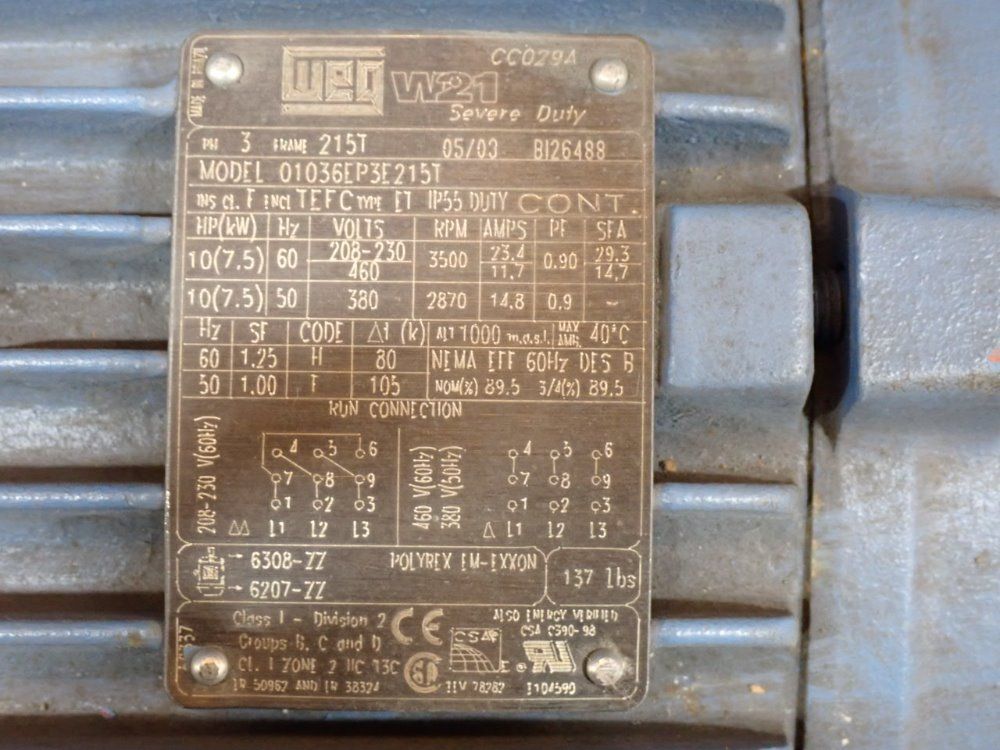 Weg 10hp/7.5kw/11.7a Motor - 01036ep3e2151