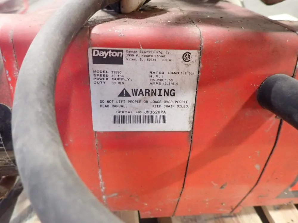 Dayton 1 Hp 1/2 Ton Electric Chain Hoist - 3yb90
