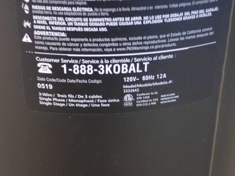 Kobalt Quiet Tech Air Compressor