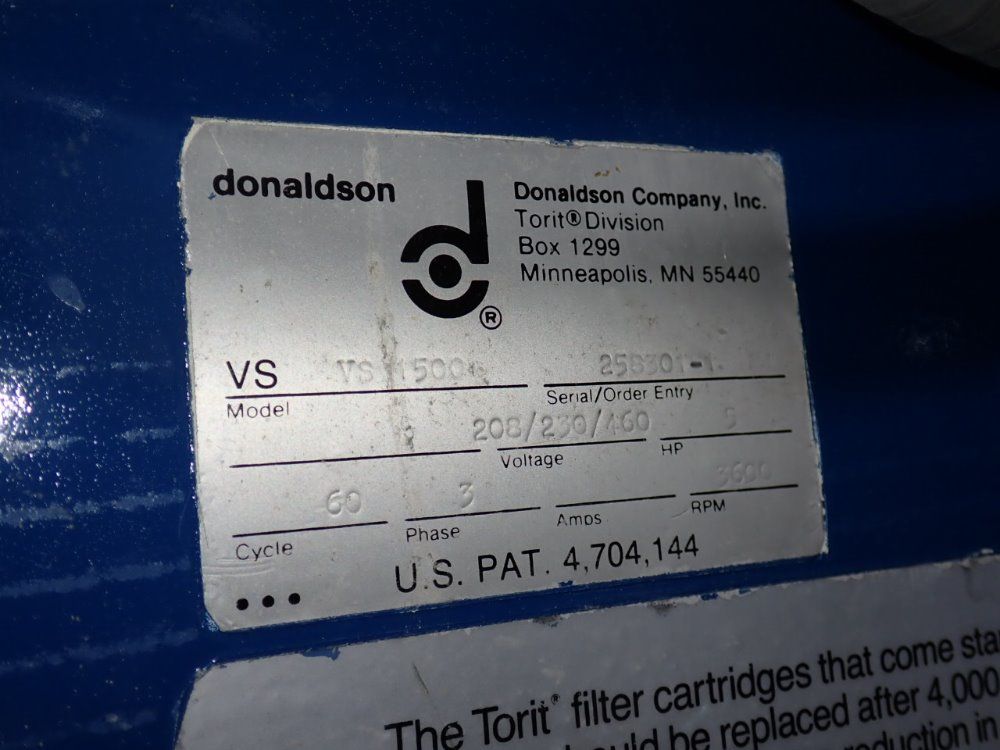 Donaldson 5hp Vs 1500 Dust Collector - Vs 1500