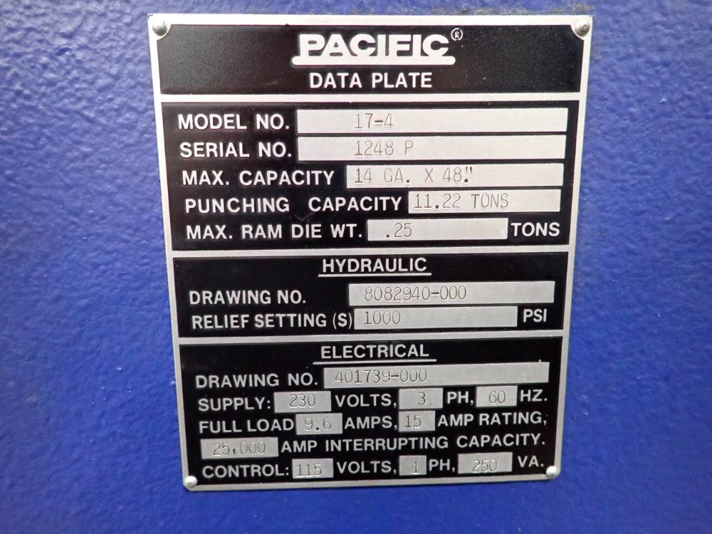 Pacific Tri-acro 11.22 Ton Press Brake - 17-4