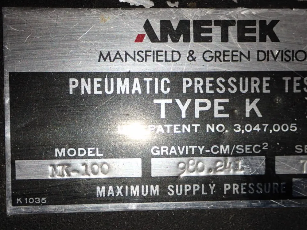 Ametek 100 Psi Mk-100 Pneumatic Pressure Tester - Mk-100