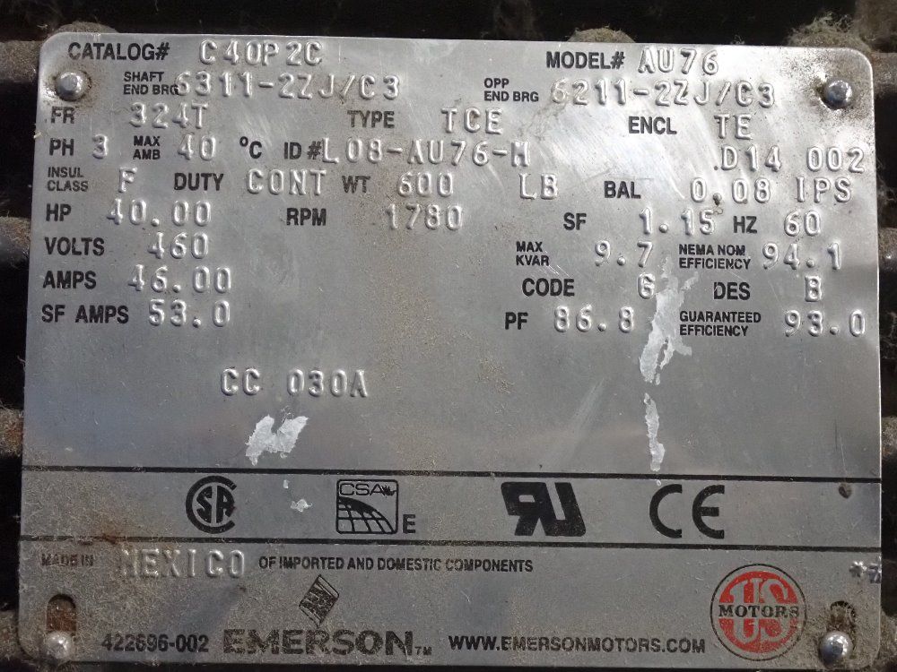 Emerson 40 Hp Motor - Au76