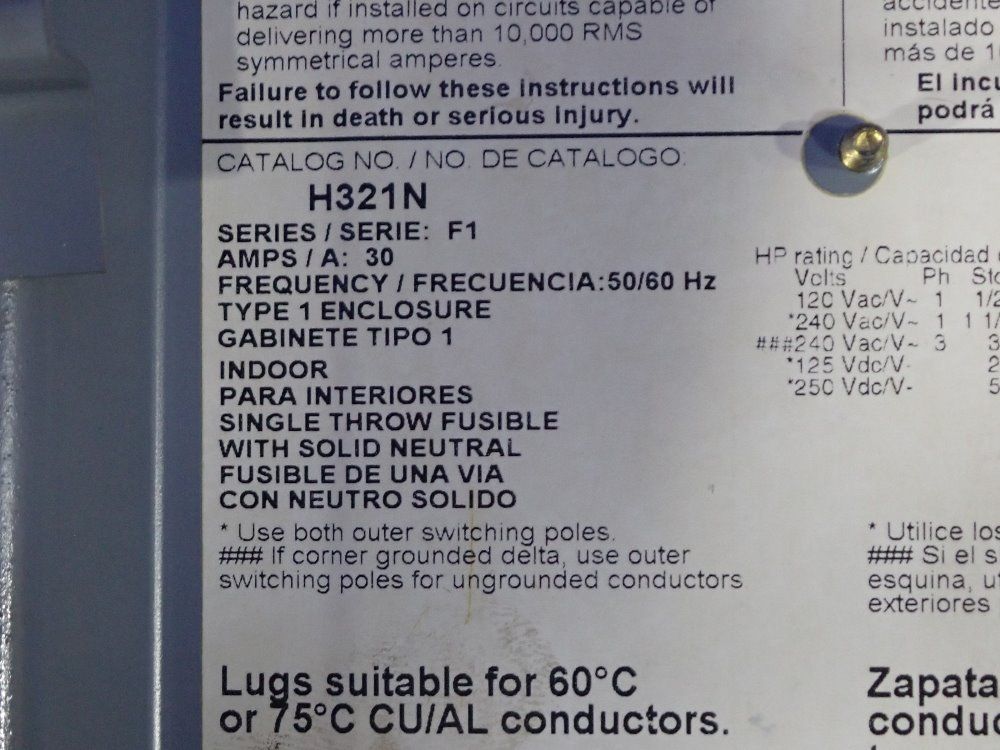Square D 30 Amps/240v Fusible Disconnect - H321n