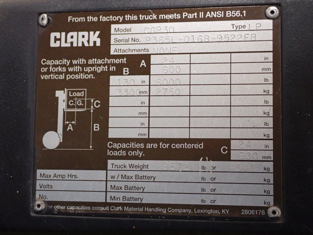 Clark 6000lbs Propane Forklift - Cgp30
