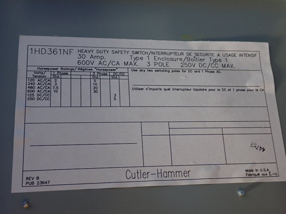 Eaton 30 Amps/600v Non Fusible Disconnect - 1hd361nf