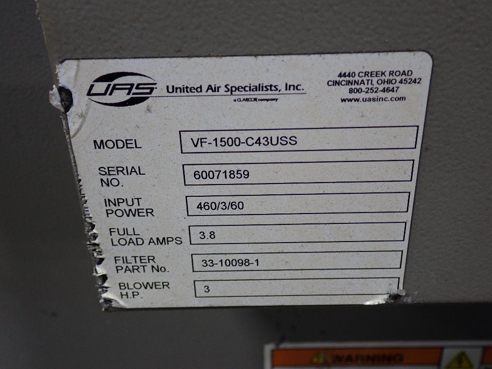 United Air Specialists 3 Hp Dust Collector - Vf-1500-c43uss