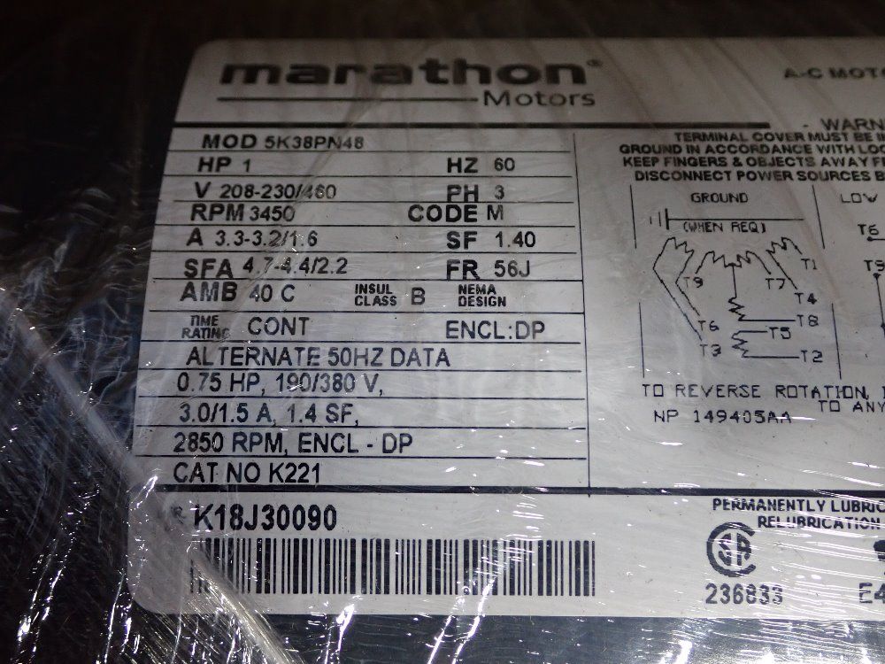 Marathon 1 Hp Motor - 5k38pn48