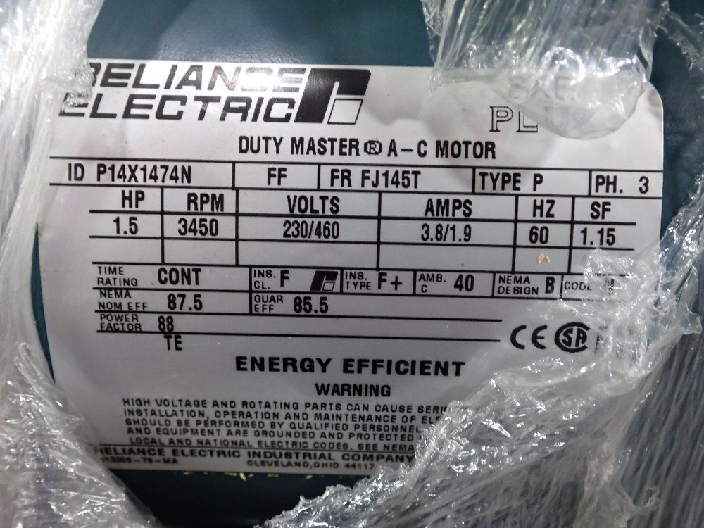 Reliance Electric 1 1/2 Hp Motor - P14x1474n