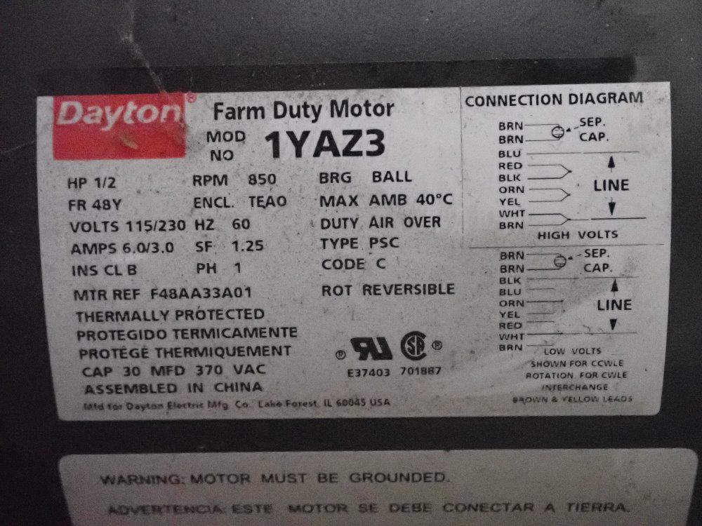 Dayton 1/2 Hp Motor - 1yaz3