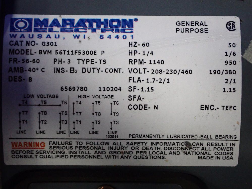Marathon 1/4 Hp Motor - Bvm56t11f5300e