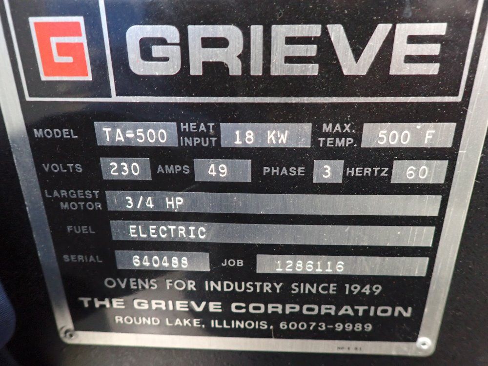 Grieve 3/4 Hp Electric Walk In Oven - Ta-500
