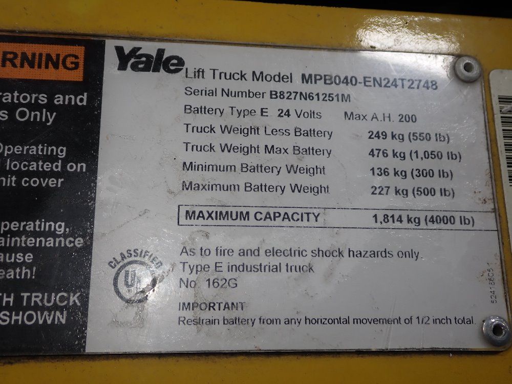 Yale 4000 Lbs Electric Pallet Jack - Mpb040-en24t2748