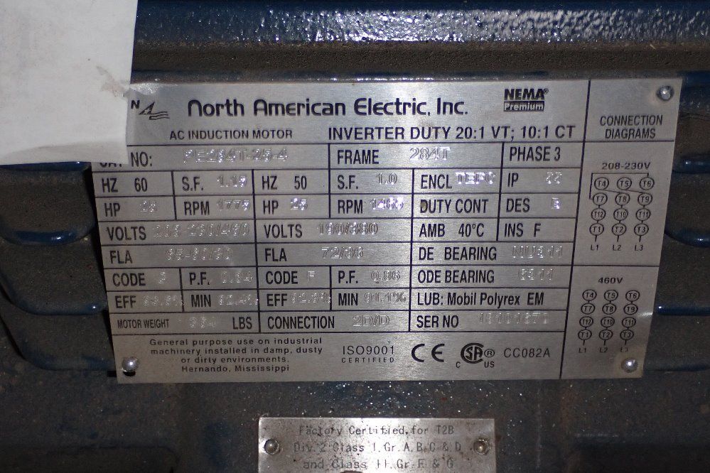 North American Electric 25 Hp Motor - Pe284t-25-4