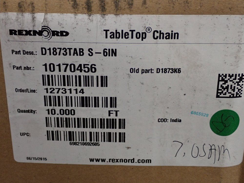 Rexnord 6" Table Top Chain - D1873tab