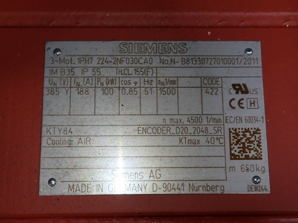 Siemens 100 Kw Motor - 1ph7 224-2nf030ca0