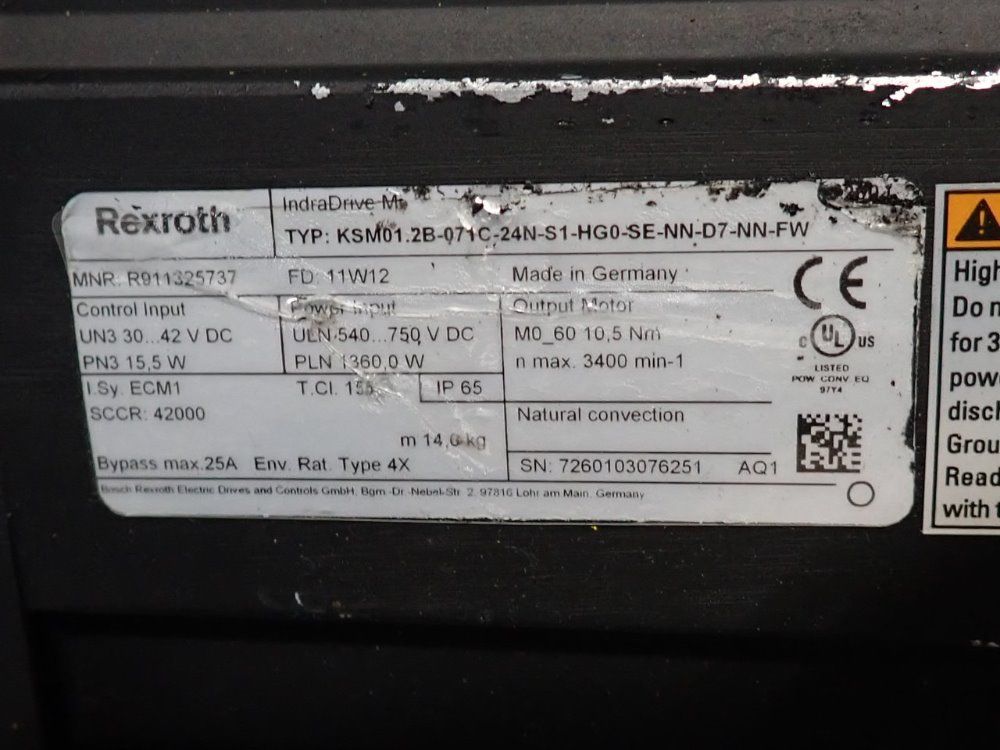 Rexroth Servo Motor - Ksm01.2b-071c-24n-s1-hg0-se-nn-d7-nn-fw