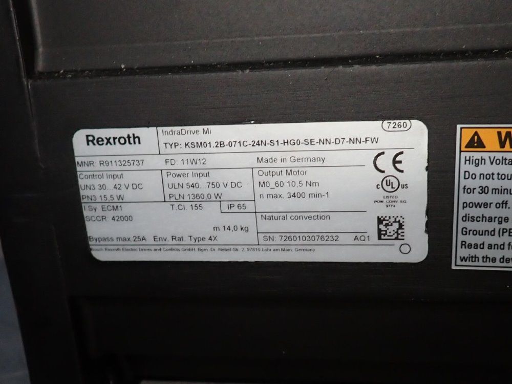 Rexroth Servo Motor - Ksm01.2b-071c-24n-s1-hg0-se-nn-d7-nn-fw