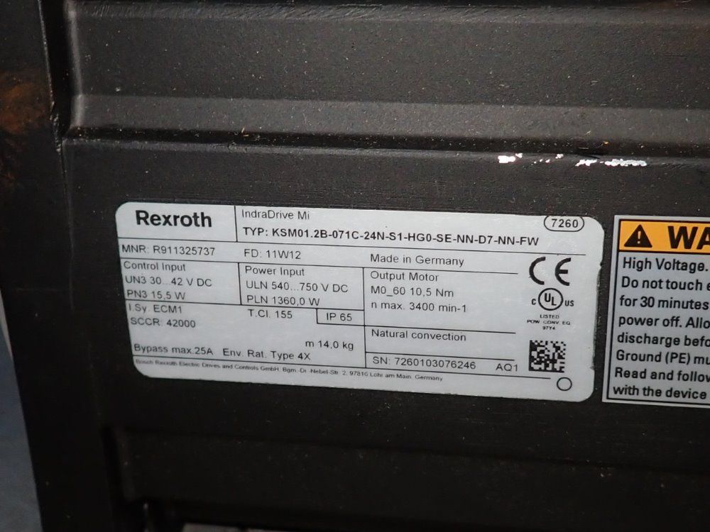 Rexroth Servo Motor - Ksm01.2b-071c-24n-s1-hg0-se-nn-d7-nn-fw