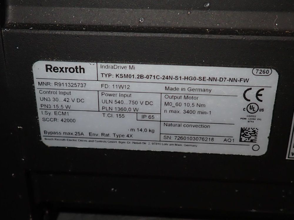 Rexroth Servo Motor - Ksm01.2b-071c-24n-s1-hg0-se-nn-d7-nn-fw