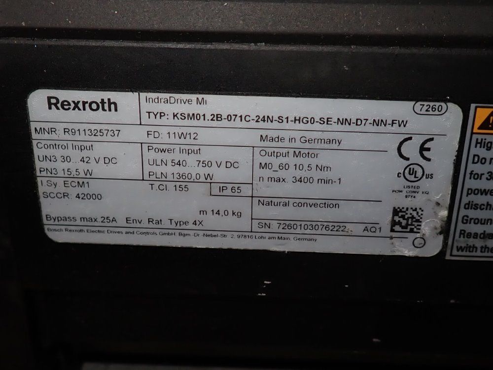 Rexroth Servo Motor - Ksm01.2b-071c-24n-s1-hg0-se-nn-d7-nn-fw