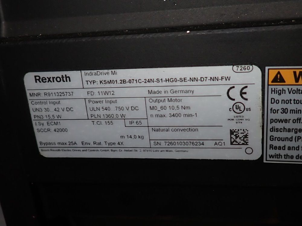 Rexroth Servo Motor - Ksm01.2b-071c-24n-s1-hg0-se-nn-d7-nn-fw