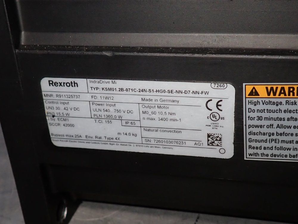 Rexroth Servo Motor - Ksm01.2b-071c-24n-s1-hg0-se-nn-d7-nn-fw