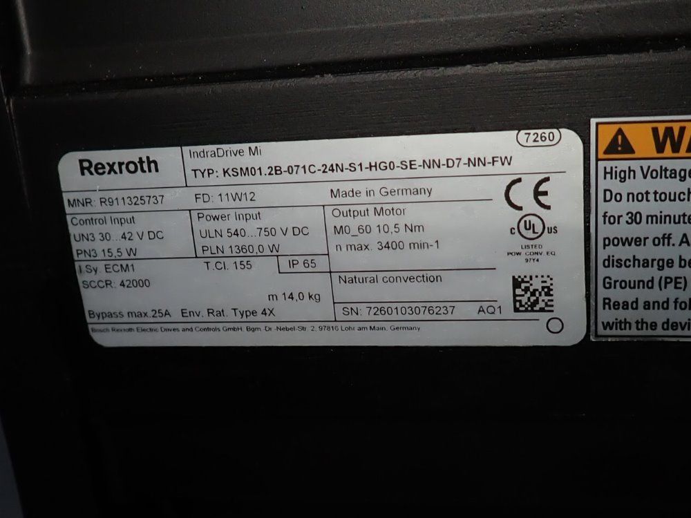 Rexroth Servo Motor - Ksm01.2b-071c-24n-s1-hg0-se-nn-d7-nn-fw