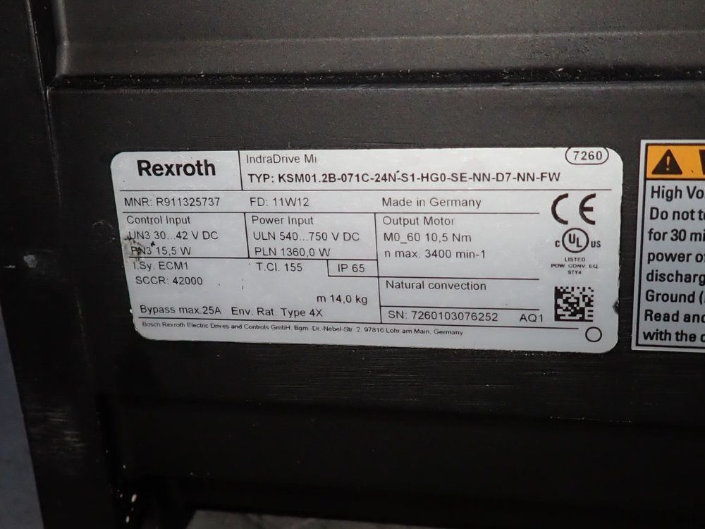 Rexroth Servo Motor - Ksm01.2b-071c-24n-s1-hg0-se-nn-d7-nn-fw