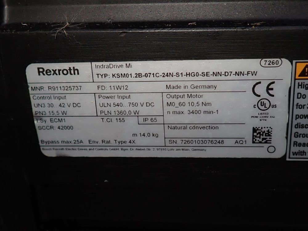 Rexroth Servo Motor - Ksm01.2b-071c-24n-s1-hg0-se-nn-d7-nn-fw