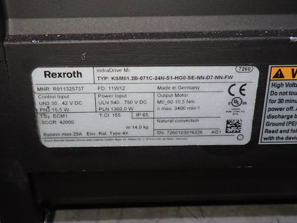 Rexroth Servo Motor - Ksm01.2b-071c-24n-s1-hg0-se-nn-d7-nn-fw