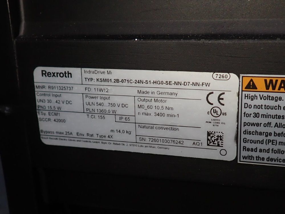 Rexroth Servo Motor - Ksm01.2b-071c-24n-s1-hg0-se-nn-d7-nn-fw