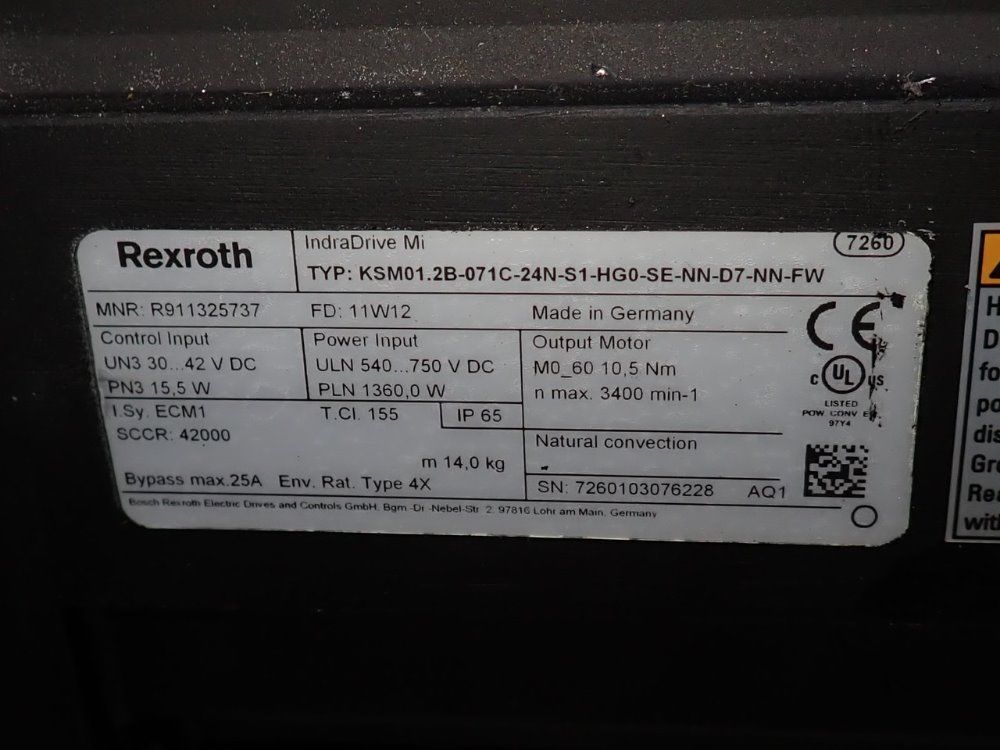 Rexroth Servo Motor - Ksm01.2b-071c-24n-s1-hg0-se-nn-d7-nn-fw