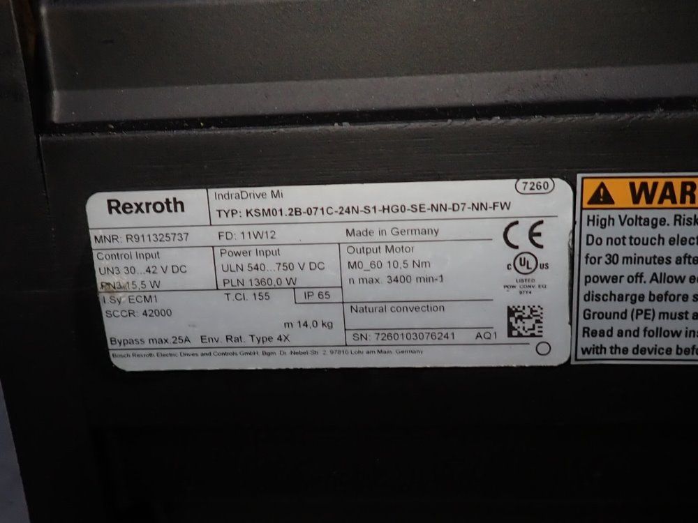 Rexroth Servo Motor - Ksm01.2b-071c-24n-s1-hg0-se-nn-d7-nn-fw