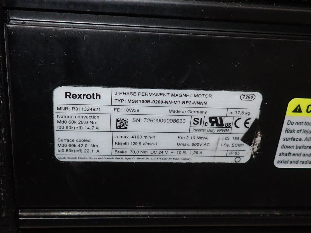Rexroth Servo Motor - Msk100b-0200-nn-m1-rp2-nnnn