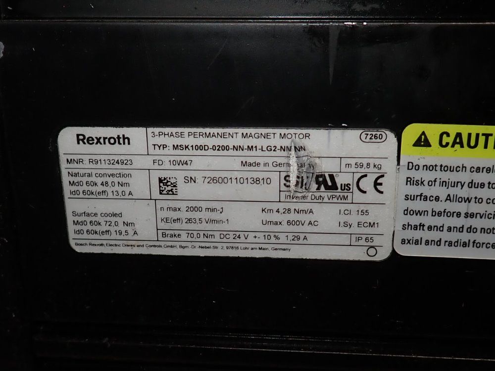 Rexroth Servo Motor - Msk100d-0200-nn-m1-lg2-nnnn