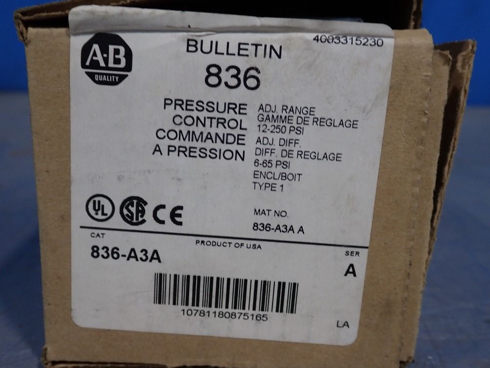 Allen-bradley Pressure Controller - 836-a3a