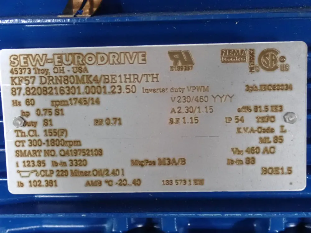 Sew-eurodrive Gear Drive - Kf57 Drn80mk4/be1hr/th