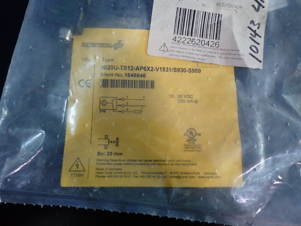 Turck Proximity Sensor - Ni20u-ts12-ap6x2-v1531/s930-s989